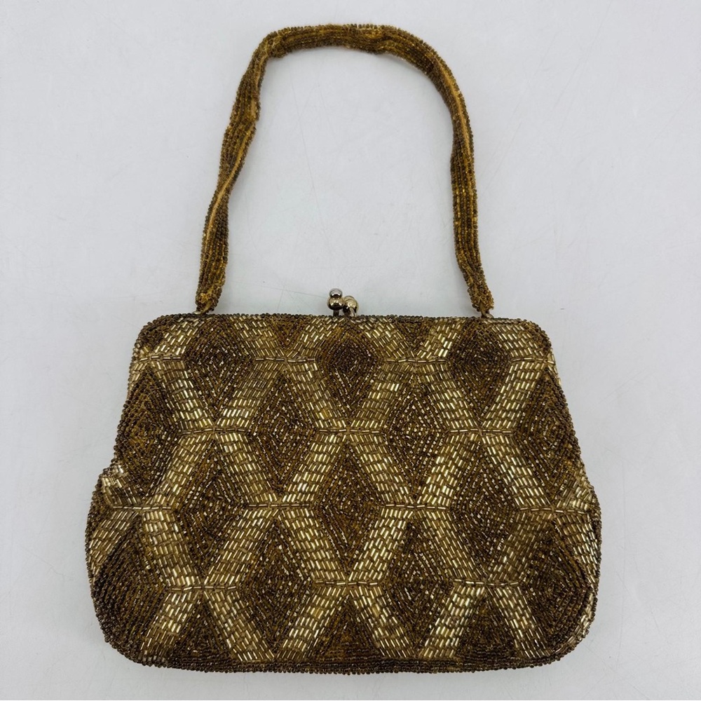 Vintage 60s Walborg Beaded Handmade Geometric Print Made In Korea Evening Bag
